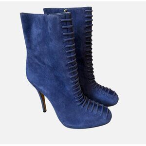 Alexandre Birman Blue Suede Leather Lace Up Effect Heeled Boots 9.5